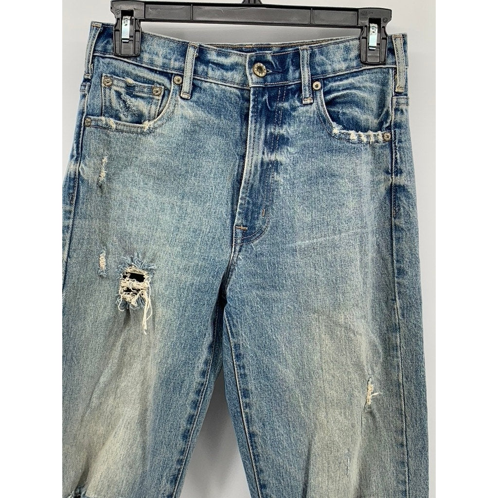 GAP Women's Light Medium Wash Distressed Wide Straight-Leg Frayed Jeans SZ 25