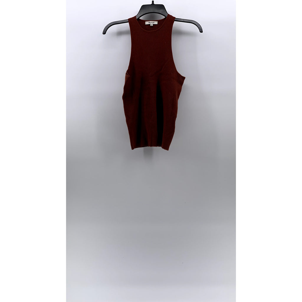 MADEWEEL Women's Brown Crewneck Rib The Signature Knit Cutaway Sweater Tank SZ S