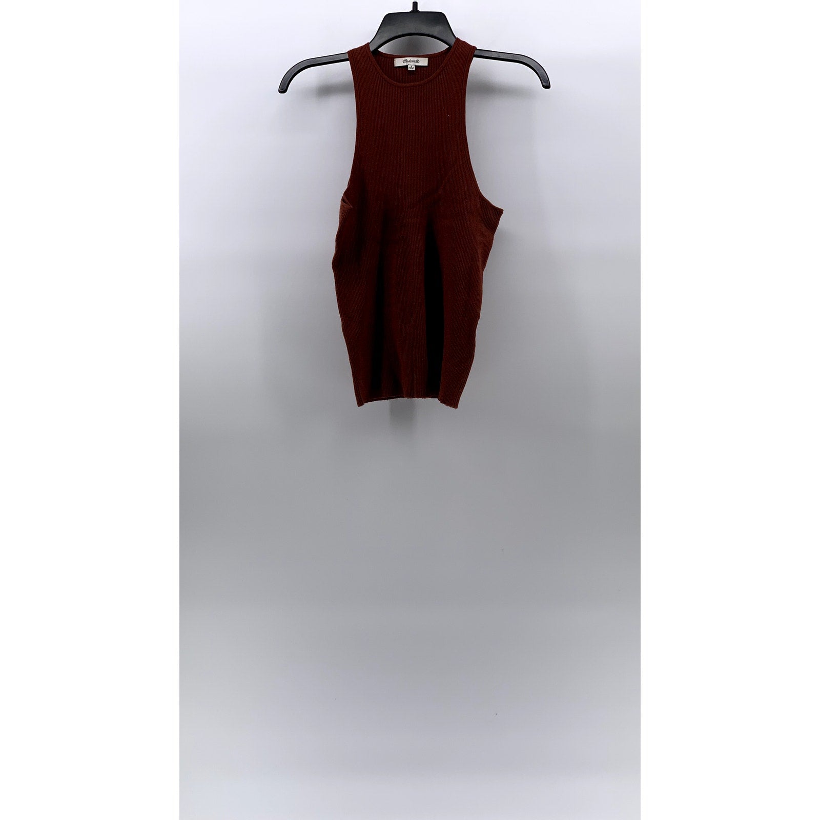 MADEWEEL Women's Brown Crewneck Rib The Signature Knit Cutaway Sweater Tank SZ S
