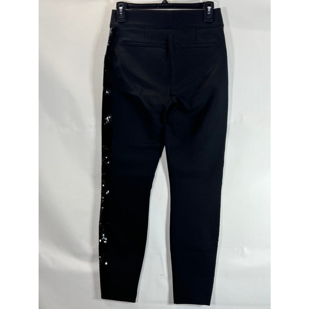 SPANX By Sara Berkley Women's Black Sequin Trim Ponte Skinny Ankle Pants SZ S