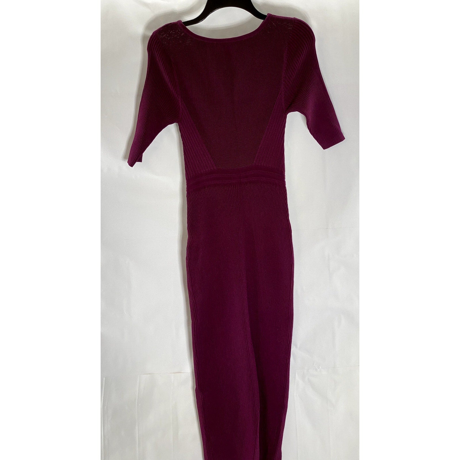 REBECCA MINKOFF Women's Wine Knit Crewneck Elbow Sleeve Maci Dress SZ S