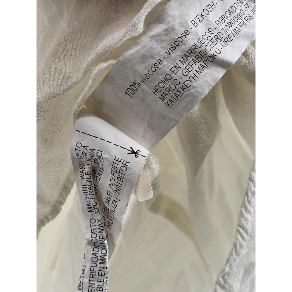 ZARA TRAFALUC COLLECTION Women's Off-White Tie-Neck Long Ruffle Sleeve Top SZ XL