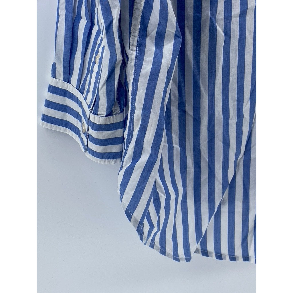 DENIMIST MONTAUK Women's Blue-Striped Button-Up Shirttail-Hem Top SZ S