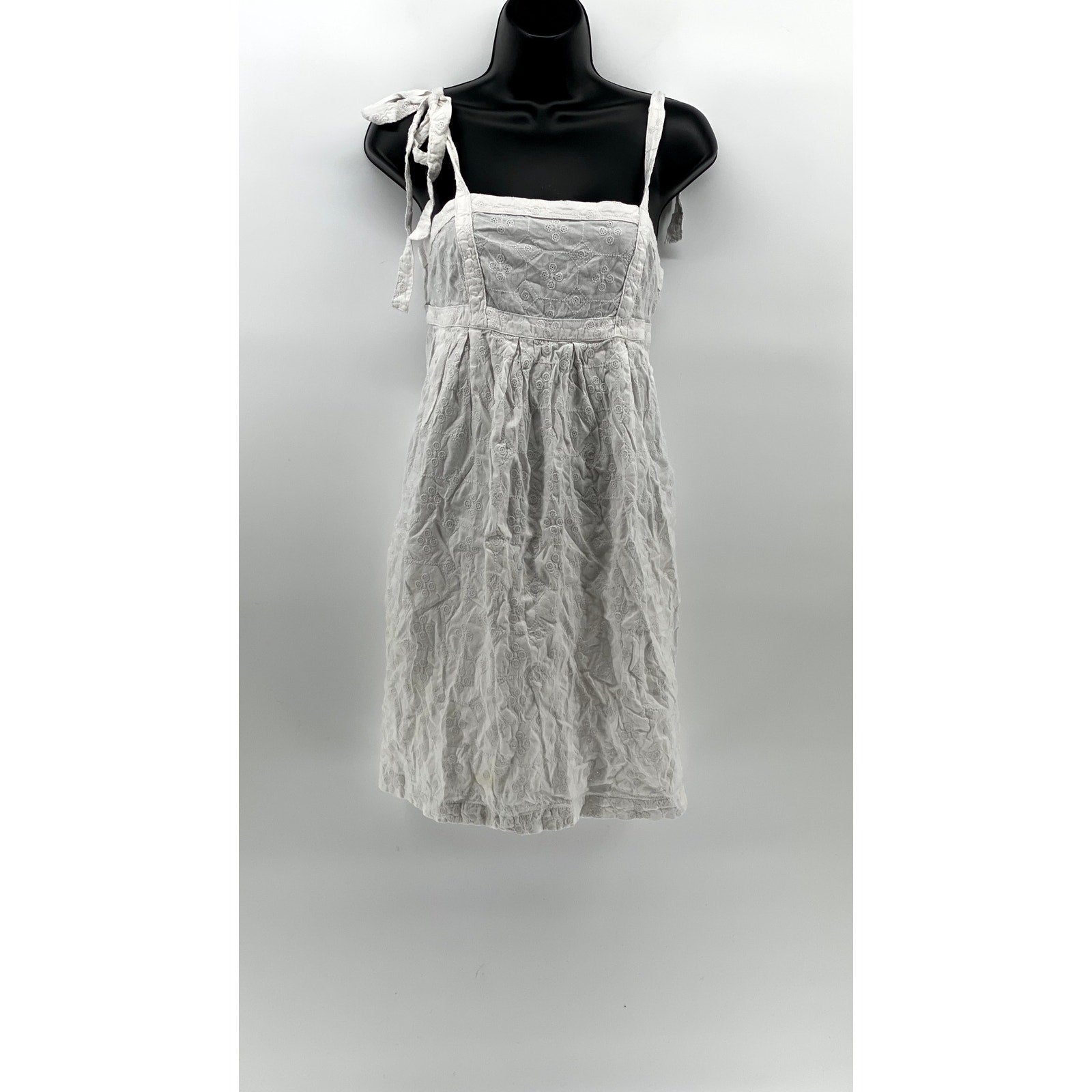 OLD NAVY Women's White Calla Lily Straight Neck Tie-Sleeve Mini Babydoll Dress S