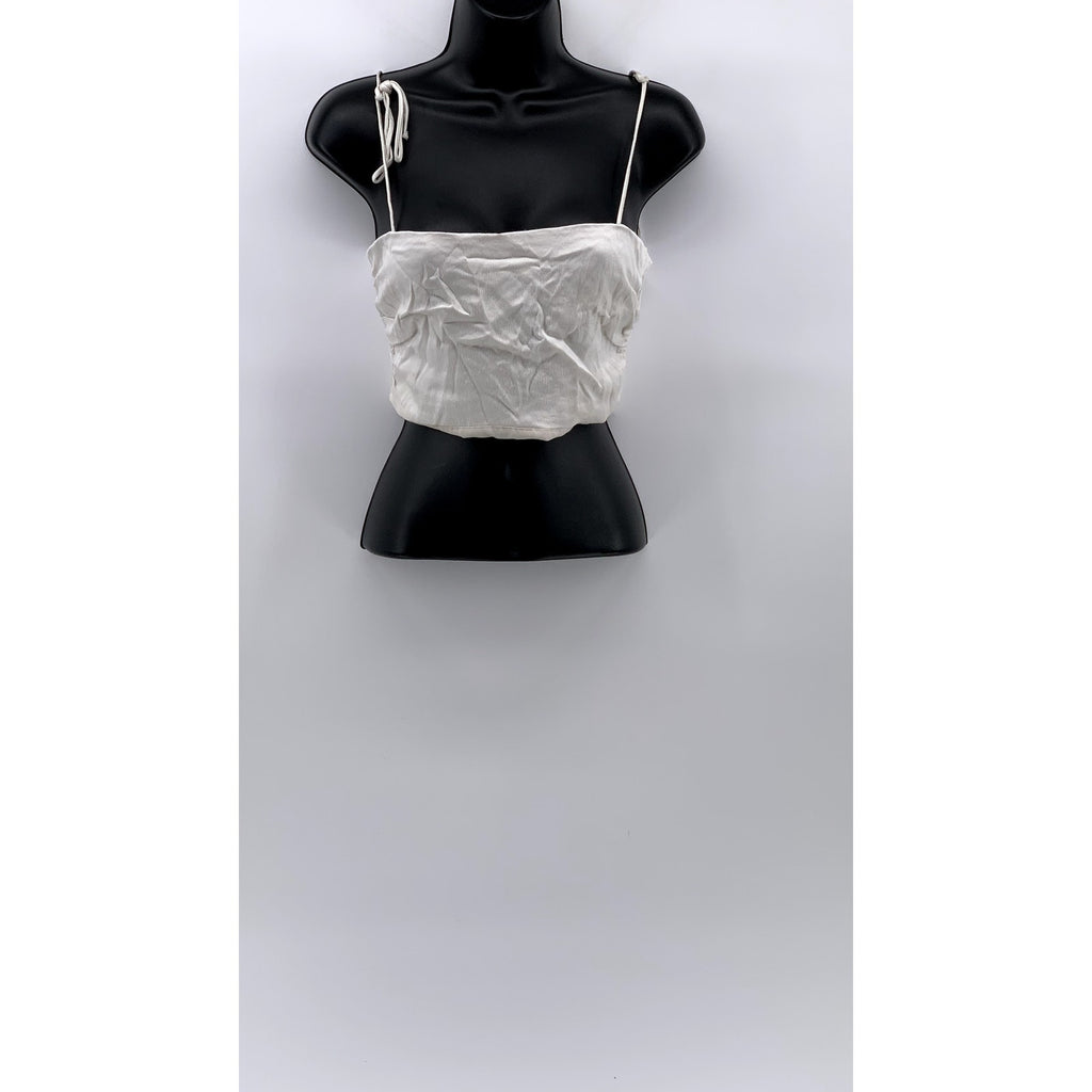 ZARA Women's White Tie-Sleeve Crop Top SZ S