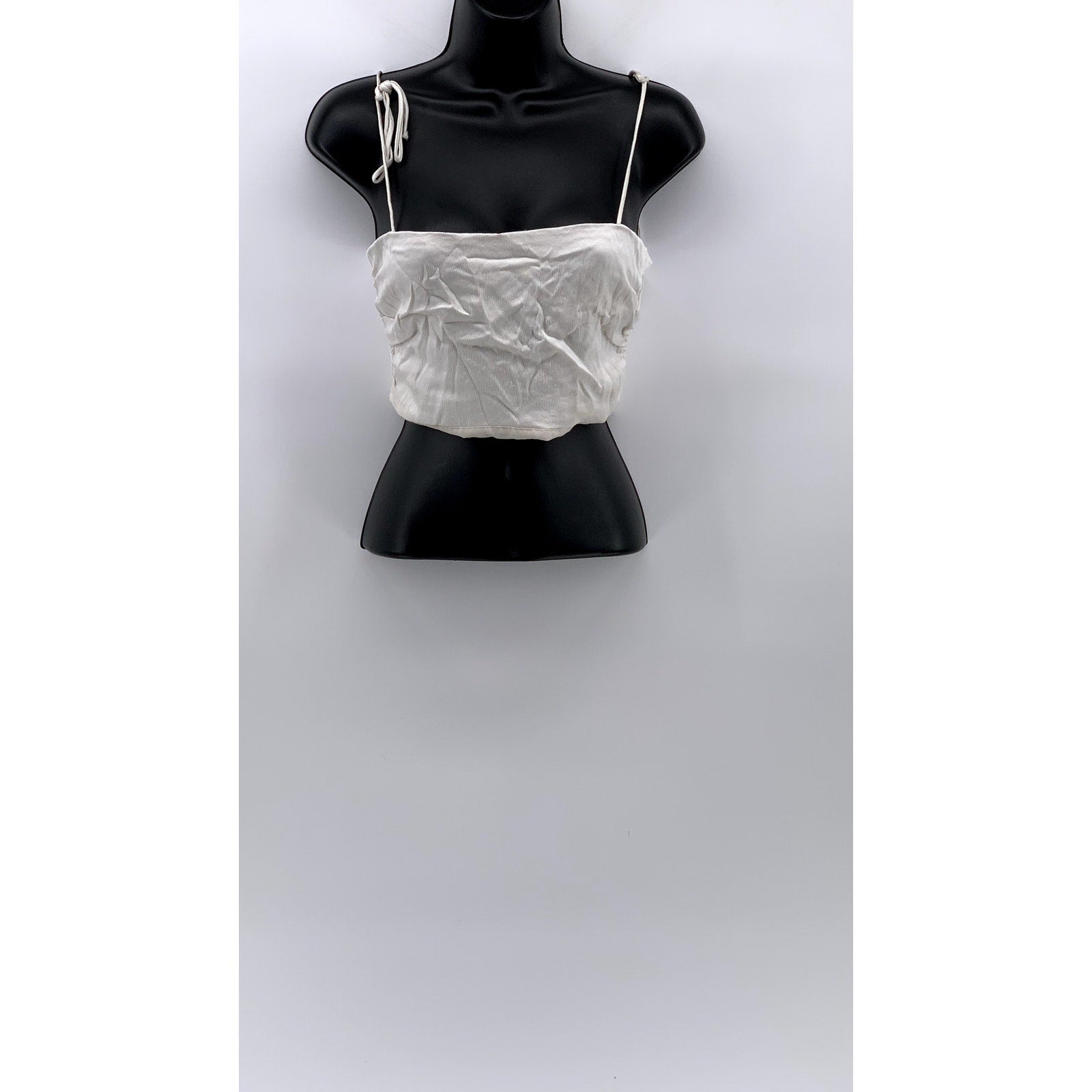 ZARA Women's White Tie-Sleeve Crop Top SZ S