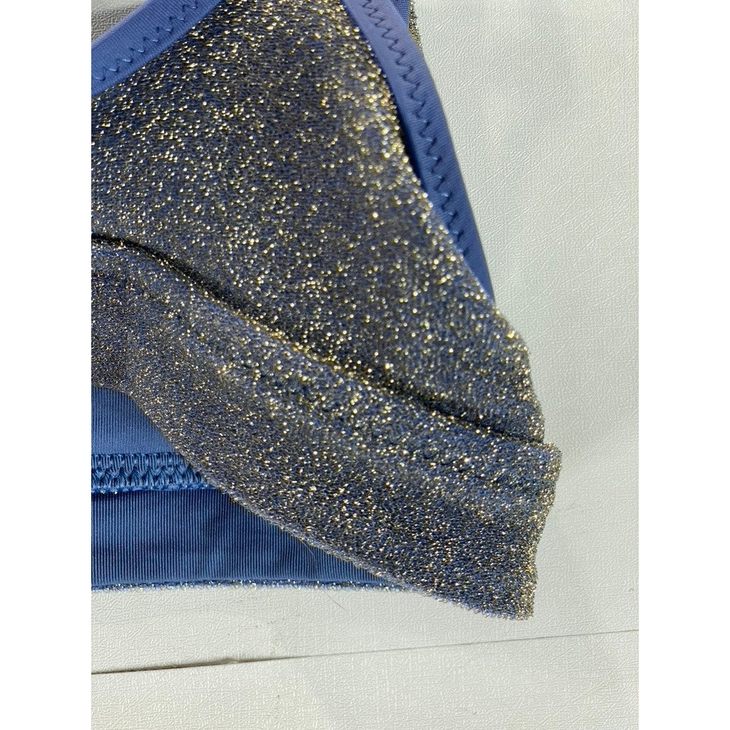 AMERICAN EAGLE AERIE Women's Marbled Blue Sparkle Straight Scoop Bikini Top SZXS