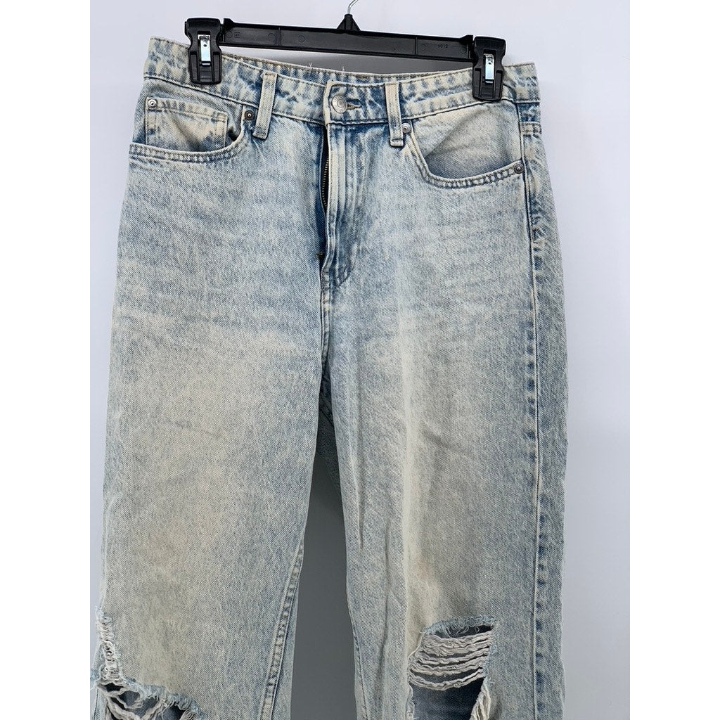 &DENIM Women's Light Blue Distressed High-Rise Loose Fit Straight Leg Jeans SZ 6