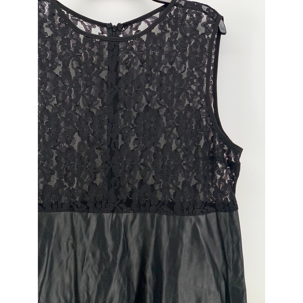 SHEIN CURVE Women's Black Lace Sleeveless Faux-Leather A-Line Dress SZ 4XL