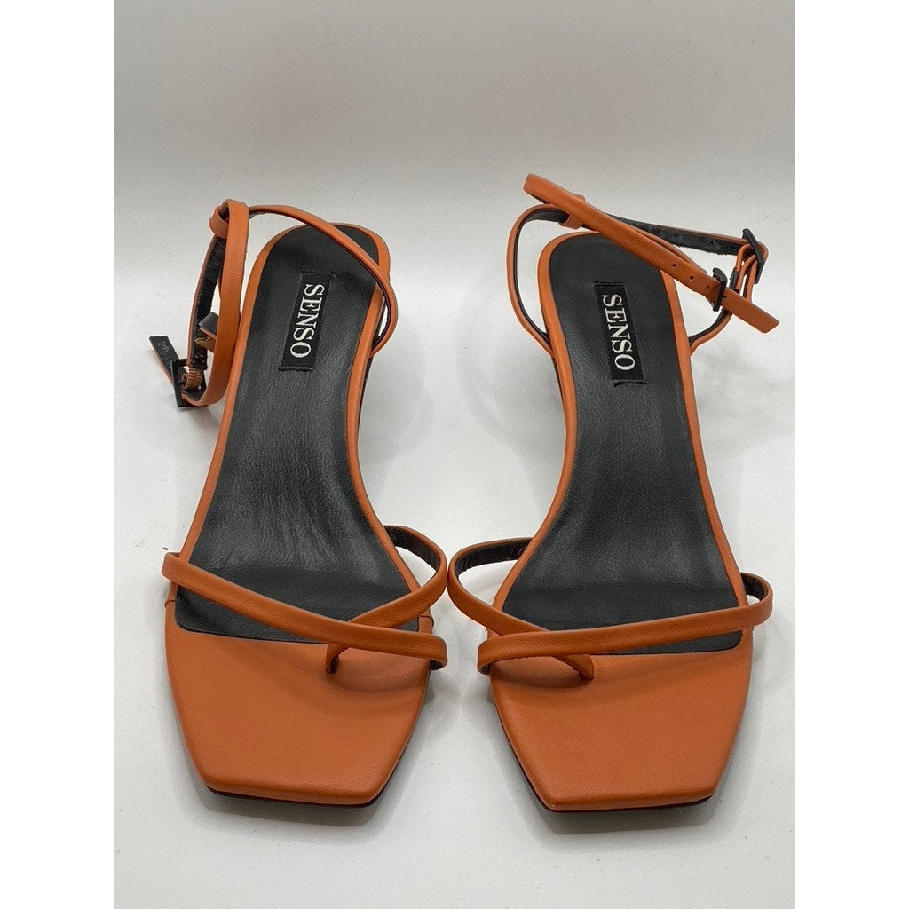 SENSO Women's Orange Leather Jamu Toe-Ring Ankle Strap Heel Sandals SZ 40(US9.5)