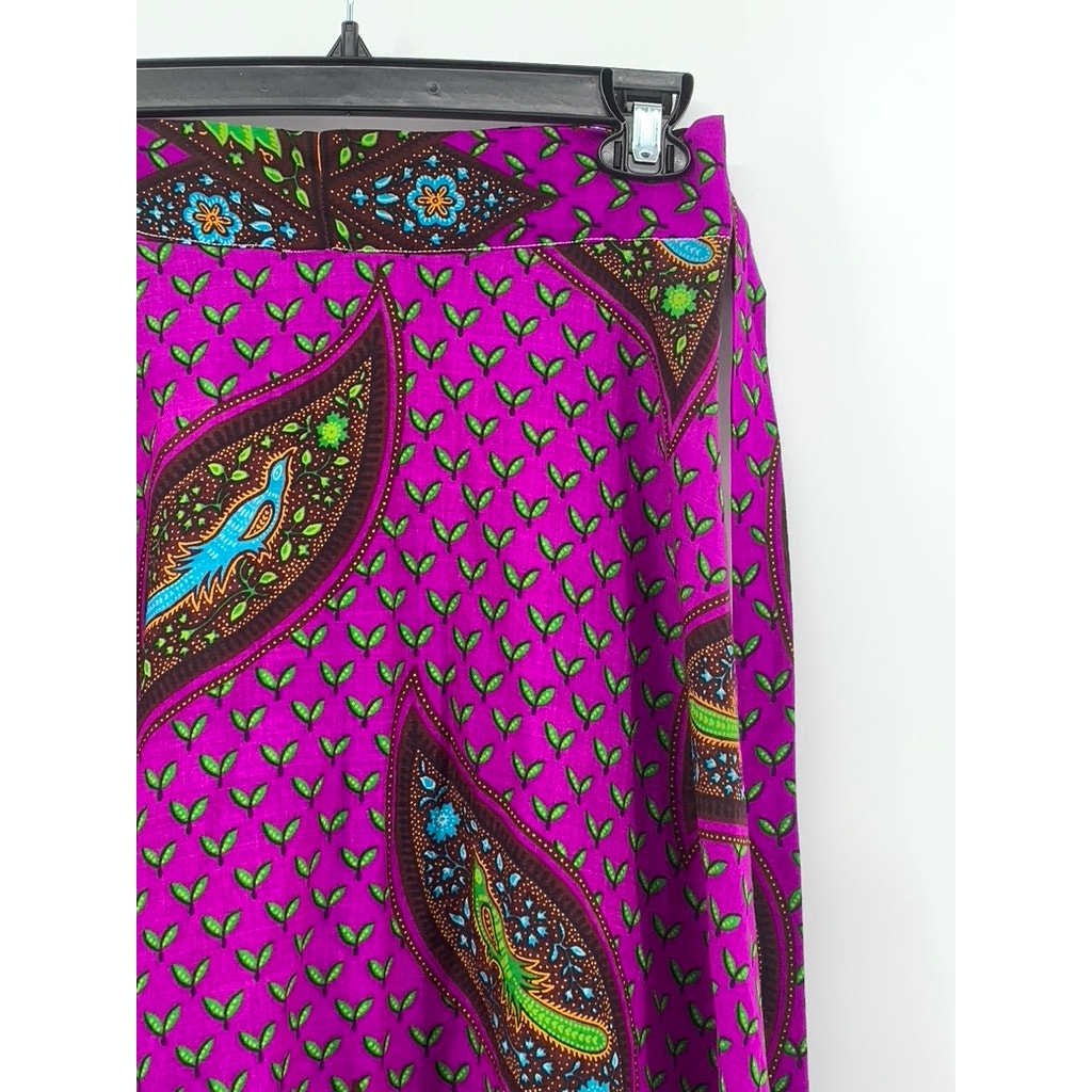 UNBRANDED Women's Purple/Green Printed Wrap Style Maxi Skirt SZ S
