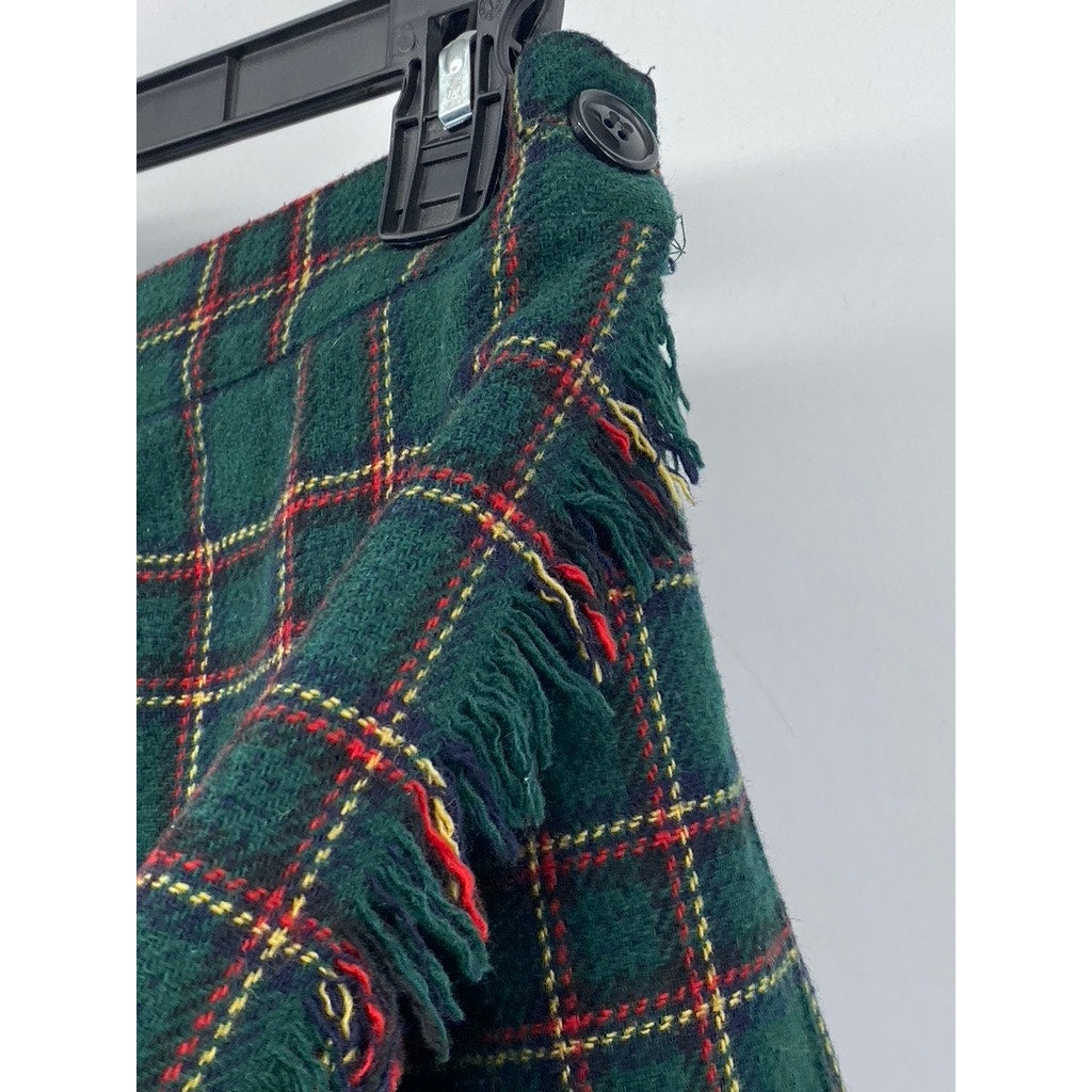 NORTON MCNAUGHTON Women's Vintage Dark Green-Red Plaid Pleated Wrap Skirt SZ 6