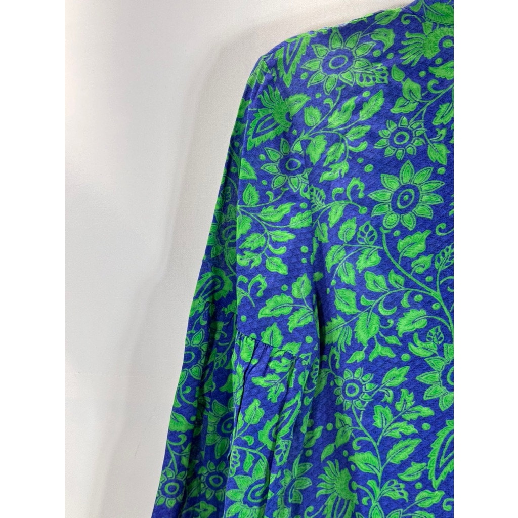 WHISTLES Women's Green/Blue Multi Valeria Henna 3/4 Sleeve Shirt Dress SZ L