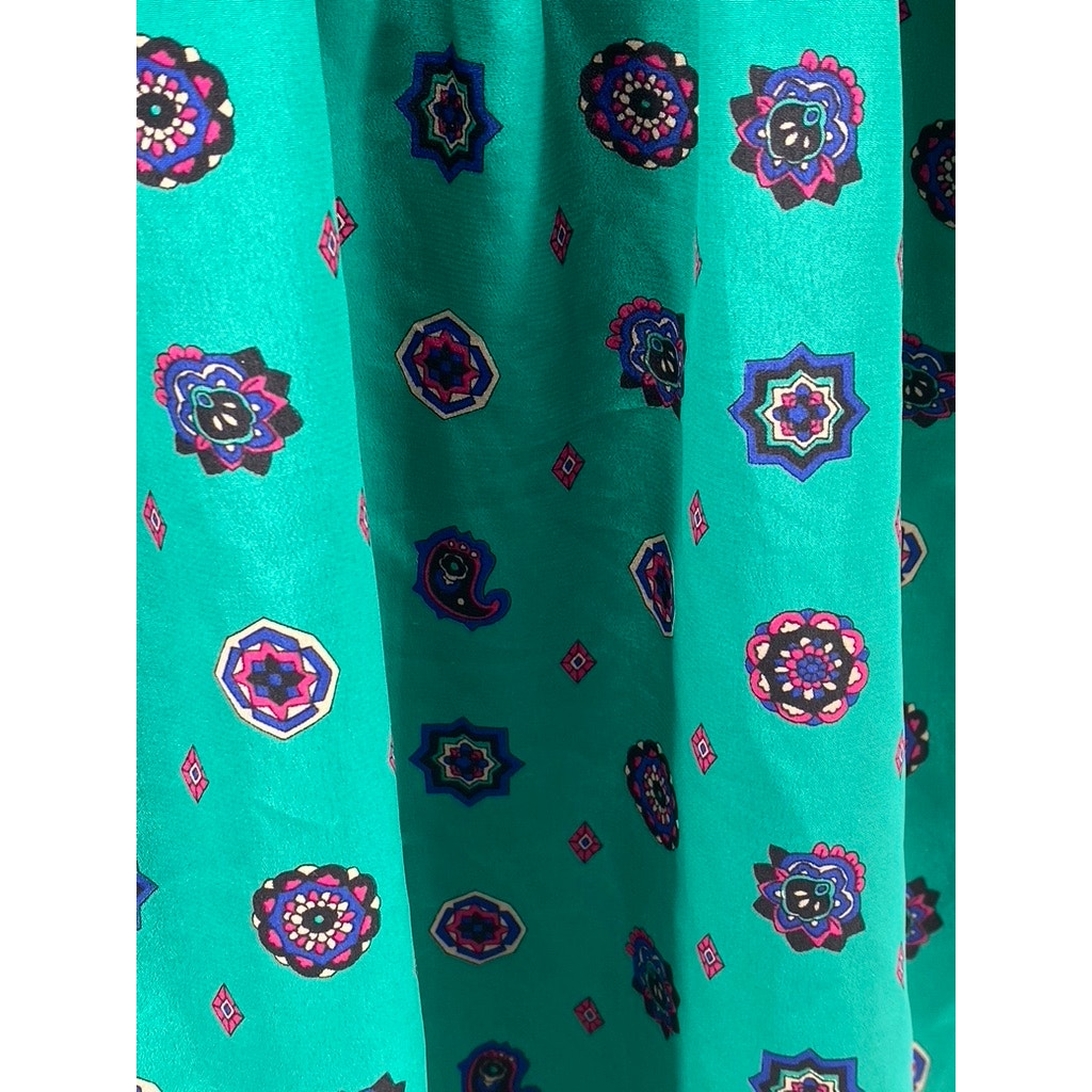 APPLESEED'S Petite Women's Green Printed Half-Button A-Line Midi Dress SZ P/S