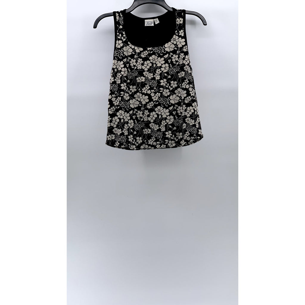 TAIL Women's Black-Beige Textured Floral Scoop-Neck Sleeveless Tank Top SZ S
