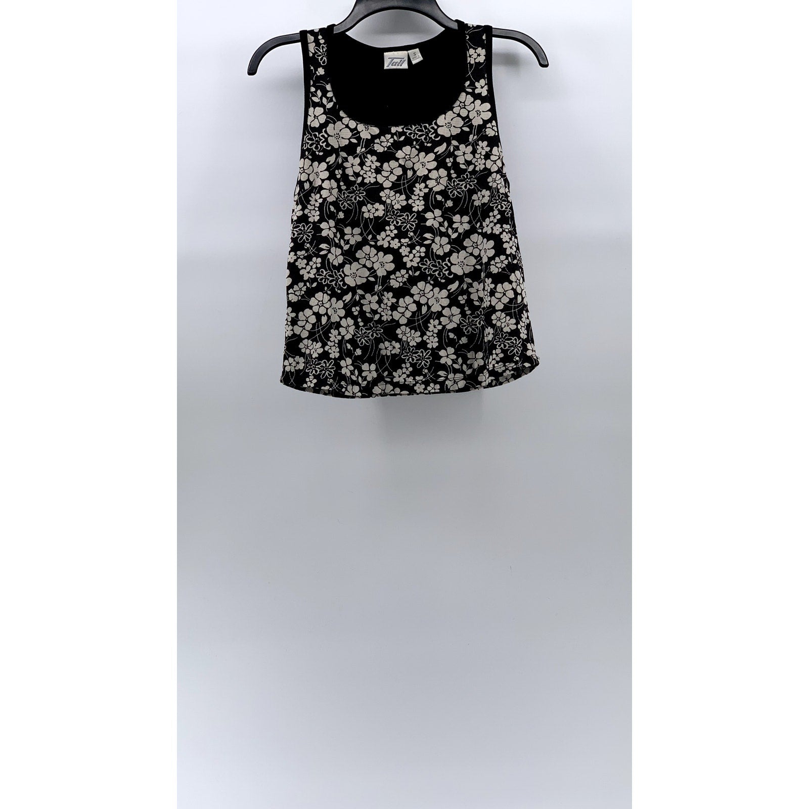 TAIL Women's Black-Beige Textured Floral Scoop-Neck Sleeveless Tank Top SZ S
