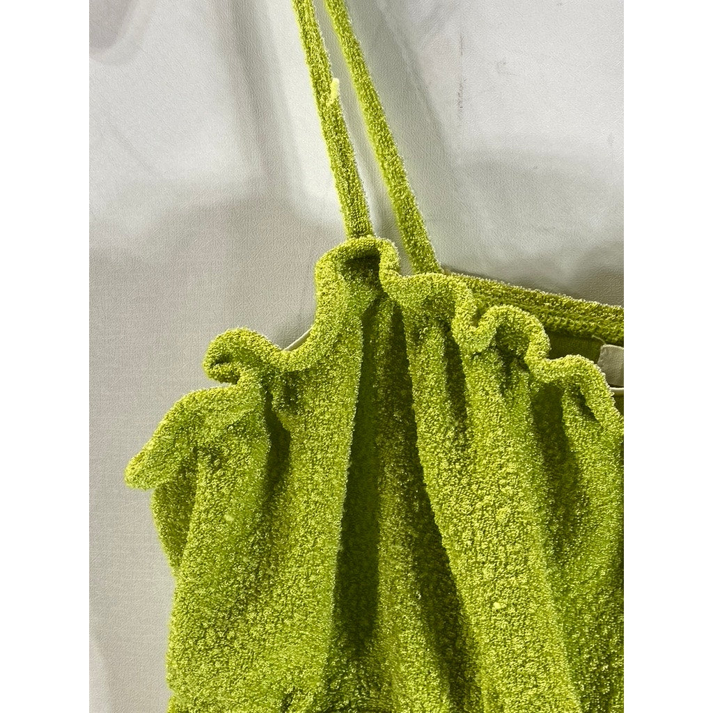 URBAN OUTFITTERS Women's Green Terry Ruched Spaghetti Strap Tank Top SZ S