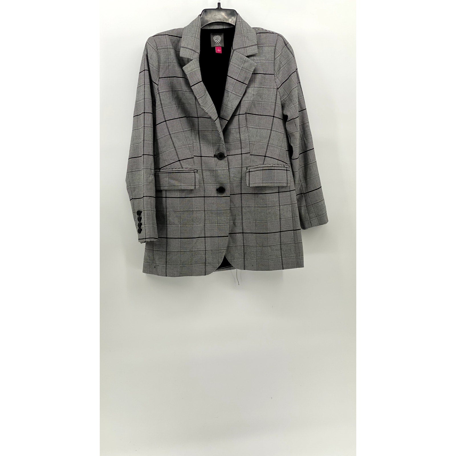 VINCE CAMUTO Women's Black Bold Glen Plaid Two-Button Notch Collar Blazer SZ 0