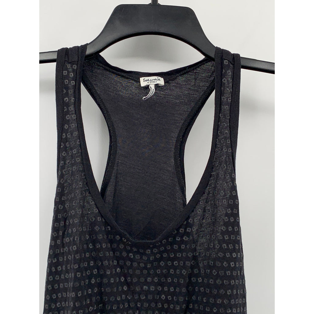 SPLENDID Women's Black Square-Print Scoop-Neck Sleeveless Relaxed Fit Top SZ XS