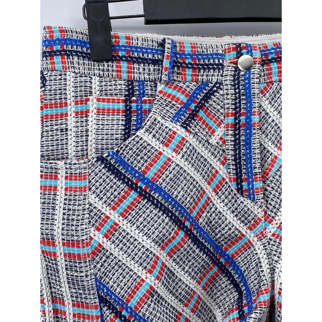 REBECCA MINKOFF Women's Black-Red-Blue Tweed Raw-Hem Shorts SZ 2