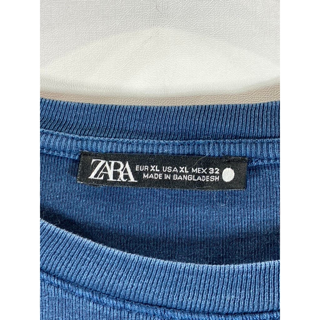 ZARA Men's Blue Crewneck Long Sleeve T-Shirt SZ XL