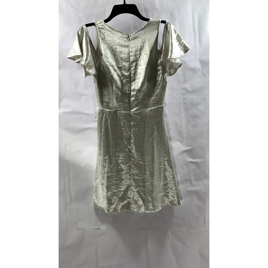 FOREVER 21 Women’s Silver Metallic V-Neck Cut-Out Short Sleeve Mini Dress SZ M