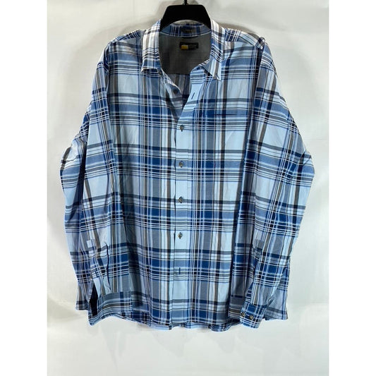 EDDIE BAUER Men's Blue Plaid Classic-Fit Button-Up Long Sleeve Shirt SZ 2XL