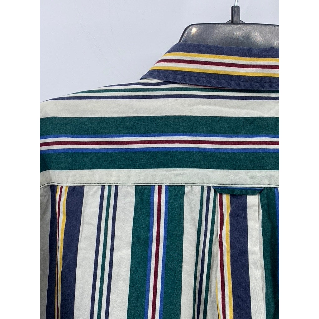 WOODS & GRAY Men's Vintage Green-Blue-Yellow Striped Button-Up Shirt SZ M