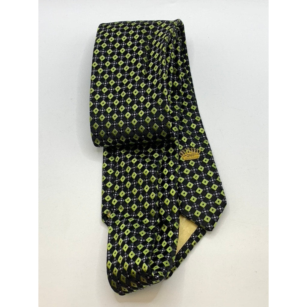 COUNTESS MARA Men's Vintage Green Printed Hand Made Silk Tie SZ OS