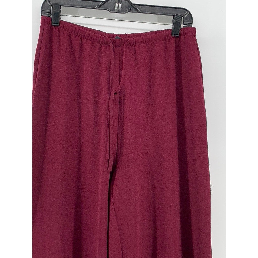 ADRIANNA PAPELL Women's Maroon Wide Leg Relaxed Fit Pants SZ S