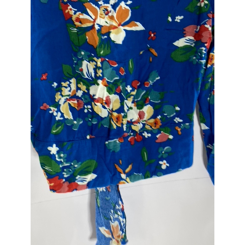 ROLLA'S Women's Royal Blue Floral Delilah Wrap Long Sleeve Top SZ S
