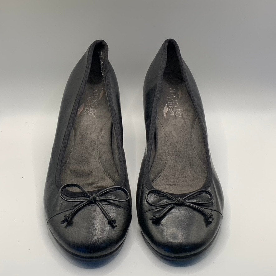 AEROSOLES Women's Black Leather Foxy Lady Round-Toe Slip-On Pumps SZ 10.5