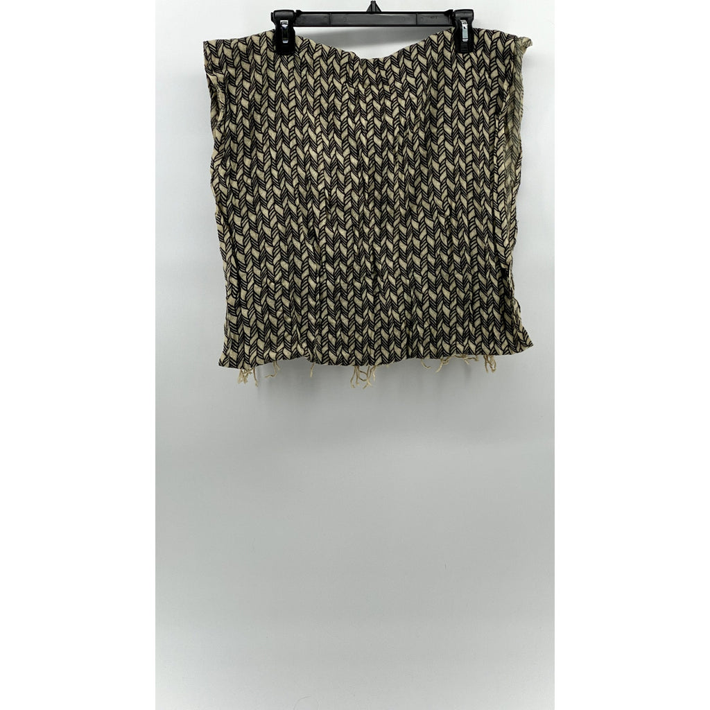 UNBRANDED Women's Brown-Beige Printed Fringe Knit Scarf SZ OS