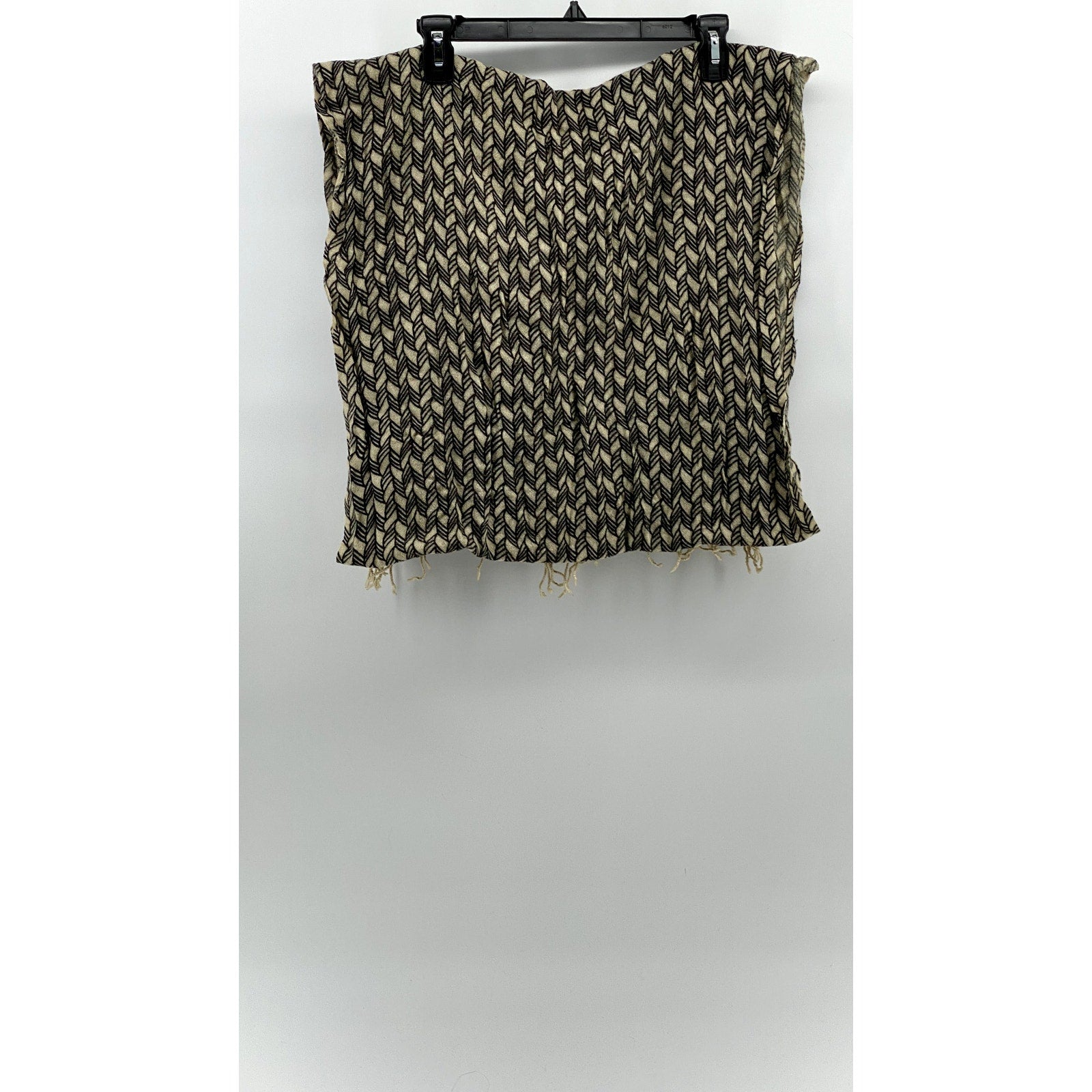 UNBRANDED Women's Brown-Beige Printed Fringe Knit Scarf SZ OS
