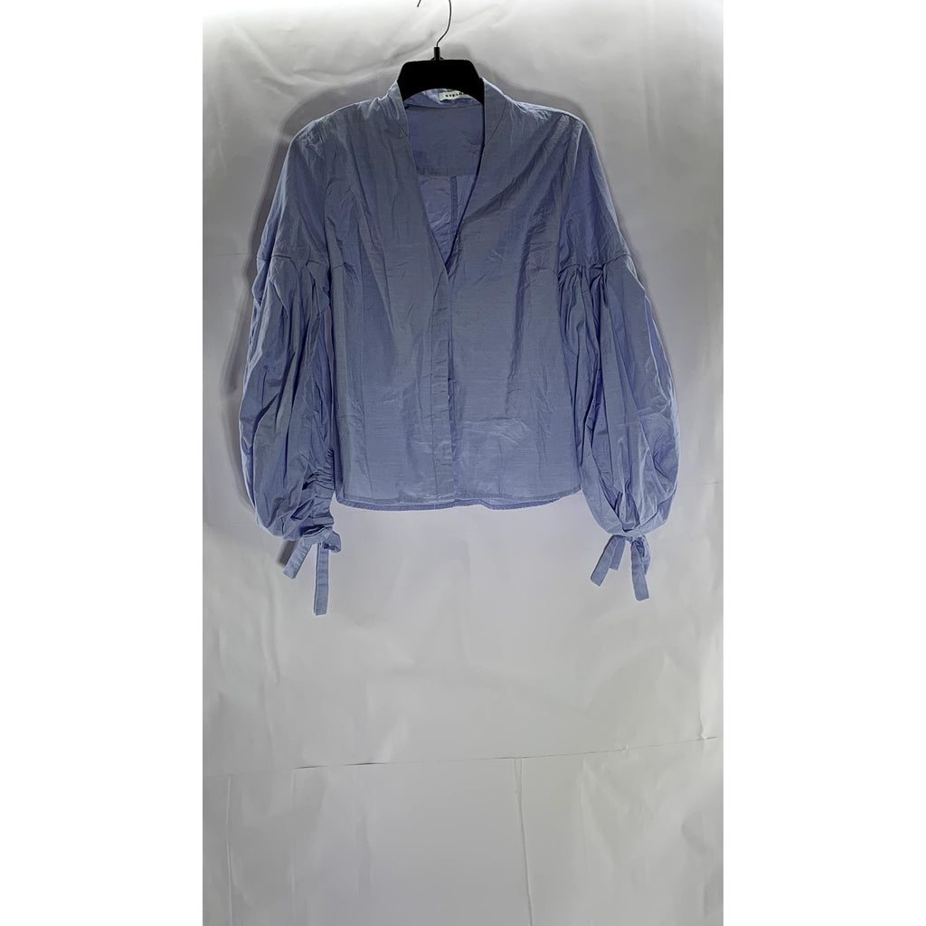 STELEN Women's Light Blue V-Neck Button-Up Balloon Tie Sleeve Top SZ S