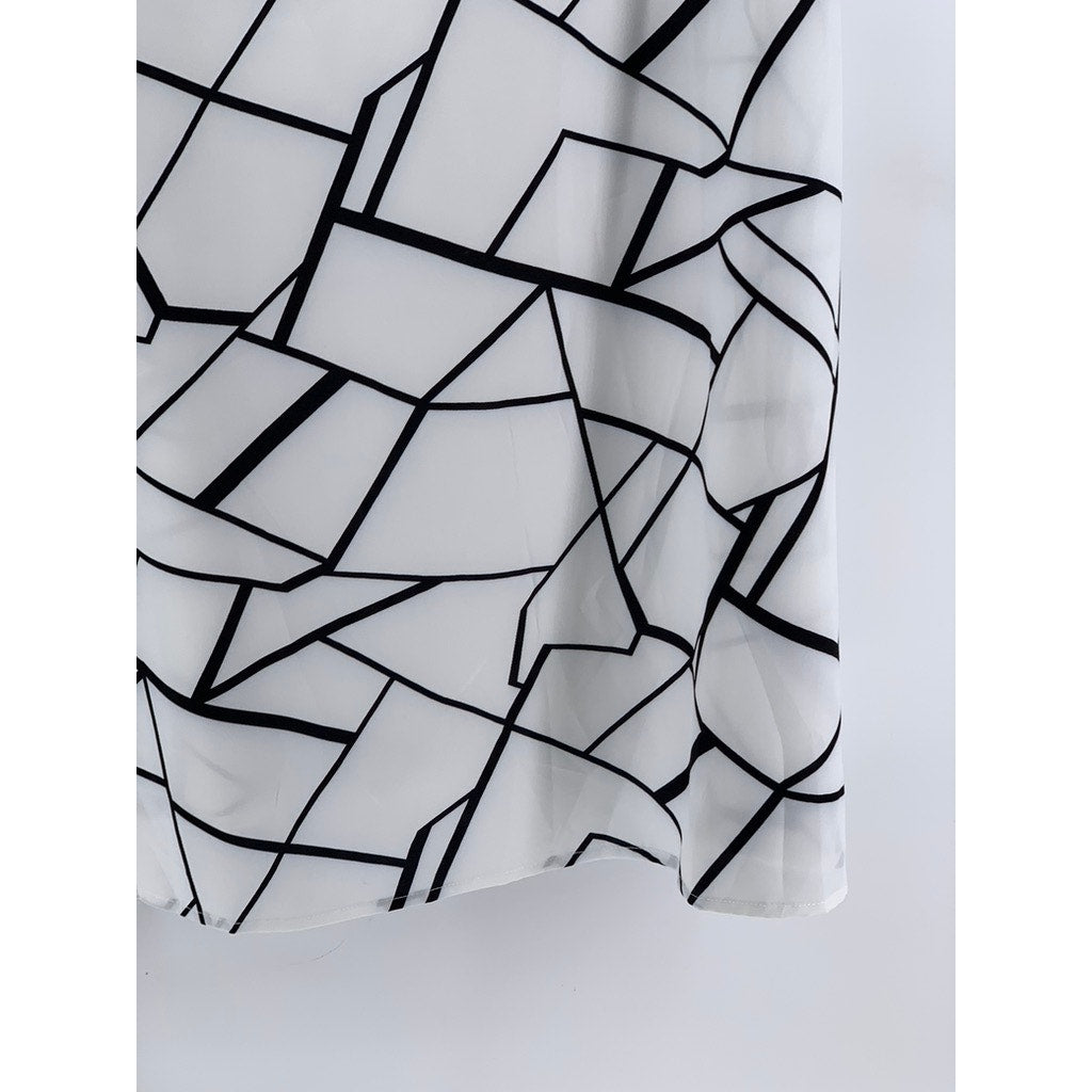 EMERY ROSE Women's White-Black Abstract Print V-Neck Short Sleeve Dress SZ 3XL