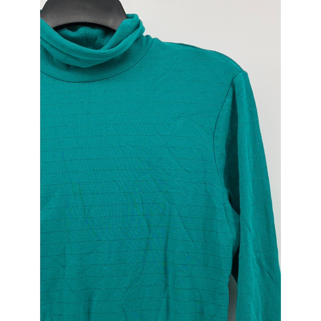 TIME AND TRU Women's Green Striped long Sleeve Turtleneck Top SZ M