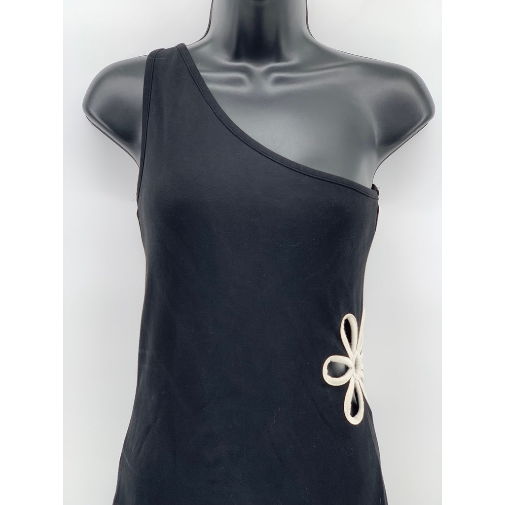 FOREVER 21 Women's Black-White Cutout Side Flower One-Shoulder Mini Dress SZ S