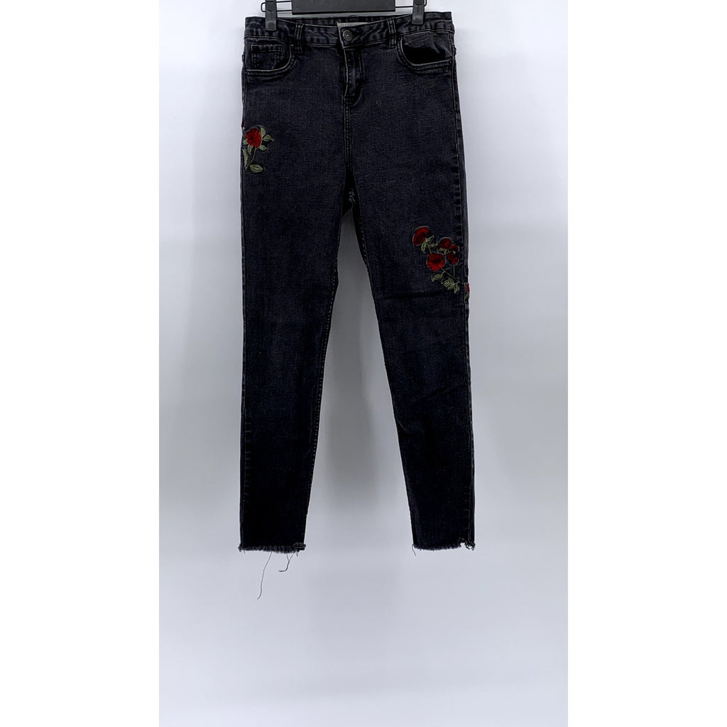 STREETWEAR SOCIETY Women's Washed Black Embroidered Rose Mom Jean SZ 9