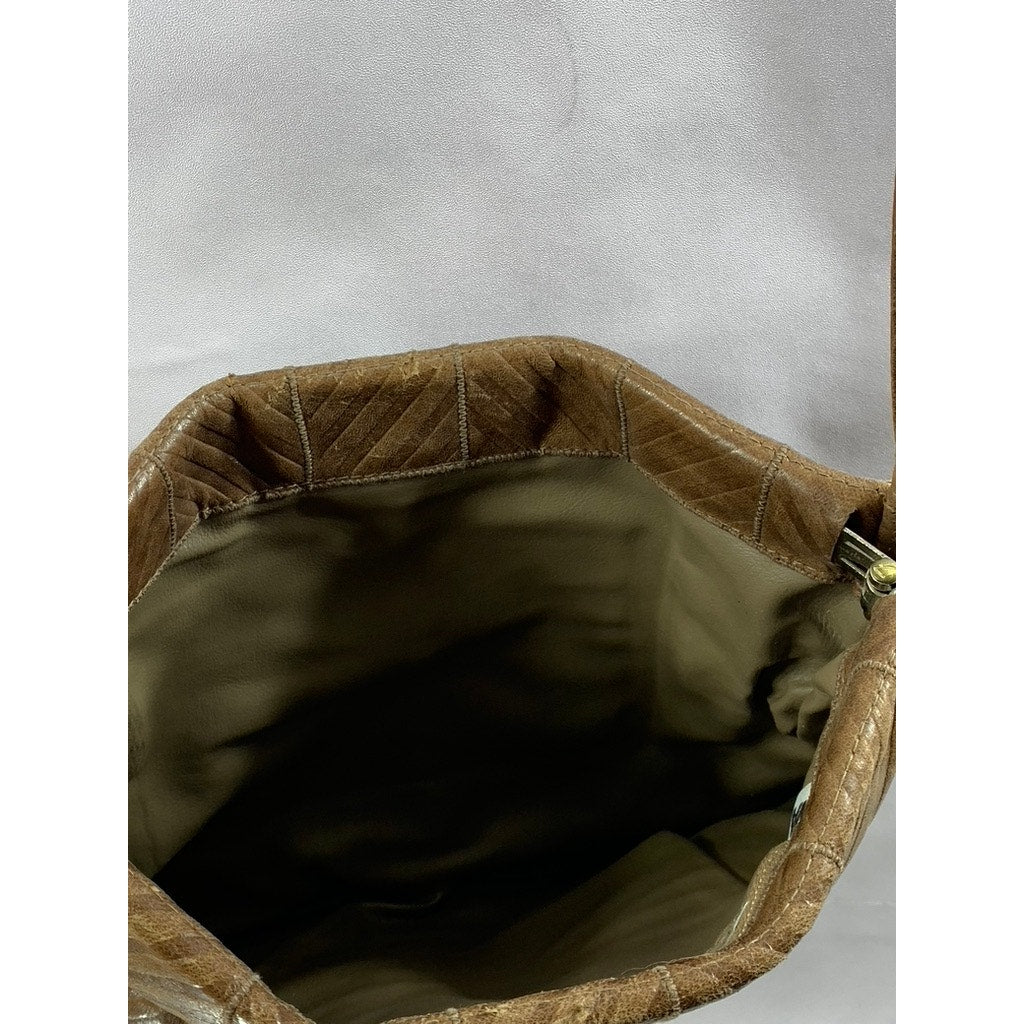 REVA Women's Brown Ribbed Faux Leather Round Cross Body Bag