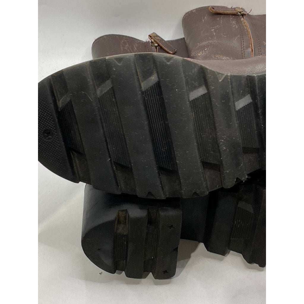 Women's Brown Leather Distressed Black Heel Mid-Calf Shearling Boots SZ 40(US10)