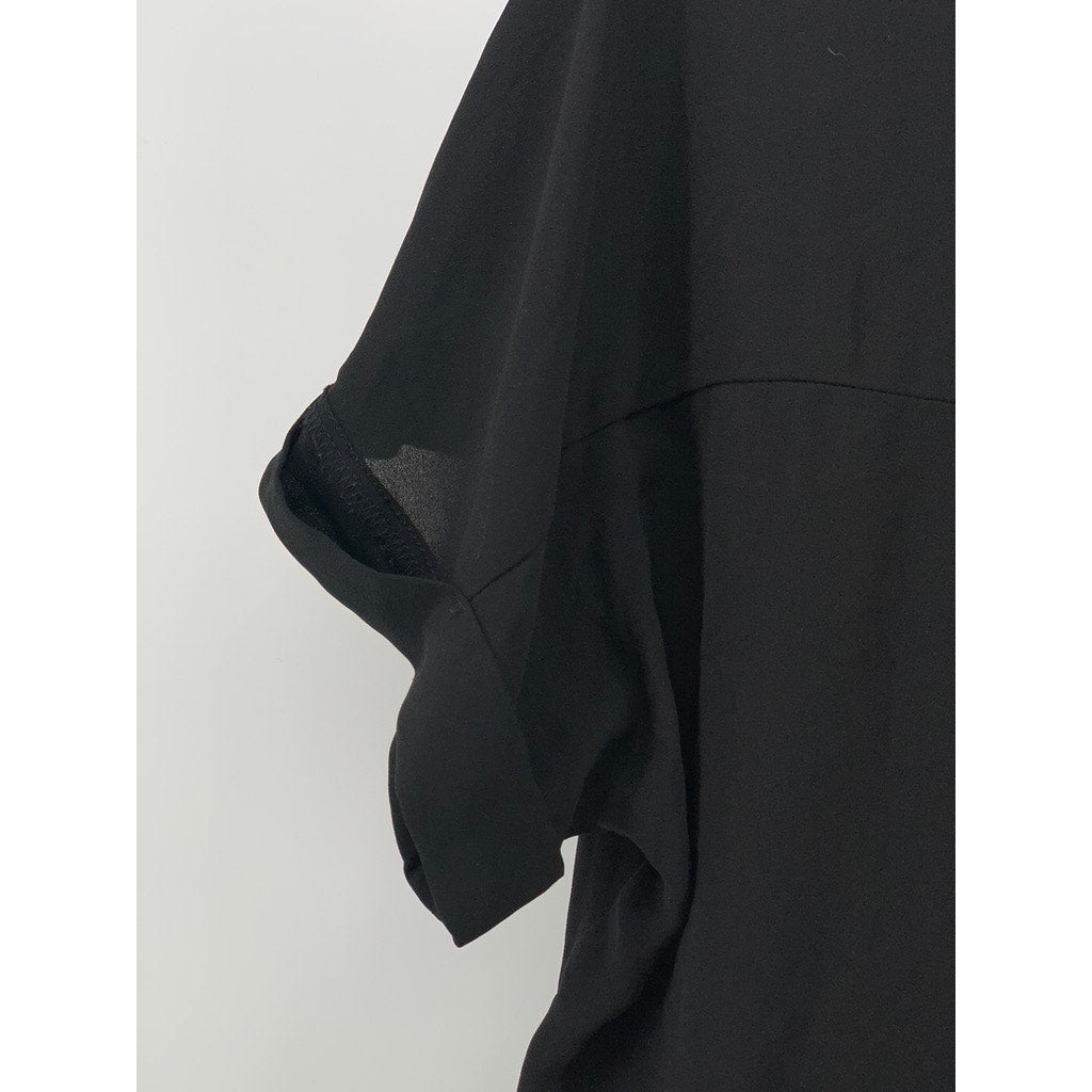 ALL IN FAVOR Women's Black Sheer Button-Up Short Sleeve Top SZ XS