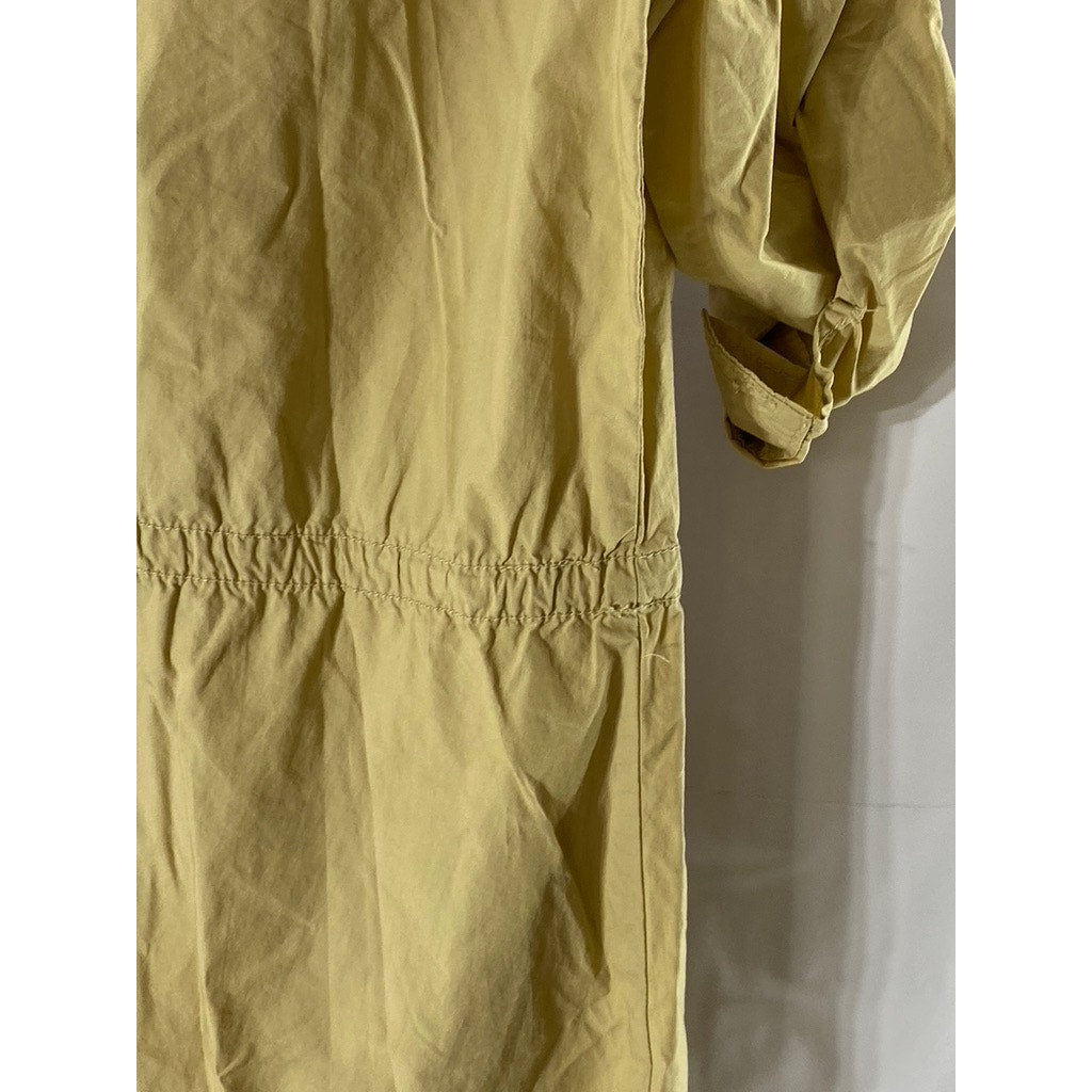 J.CREW Women's Tan Roll-Tab Elbow Sleeve Drawstring Waist Half-Button Dress SZ M
