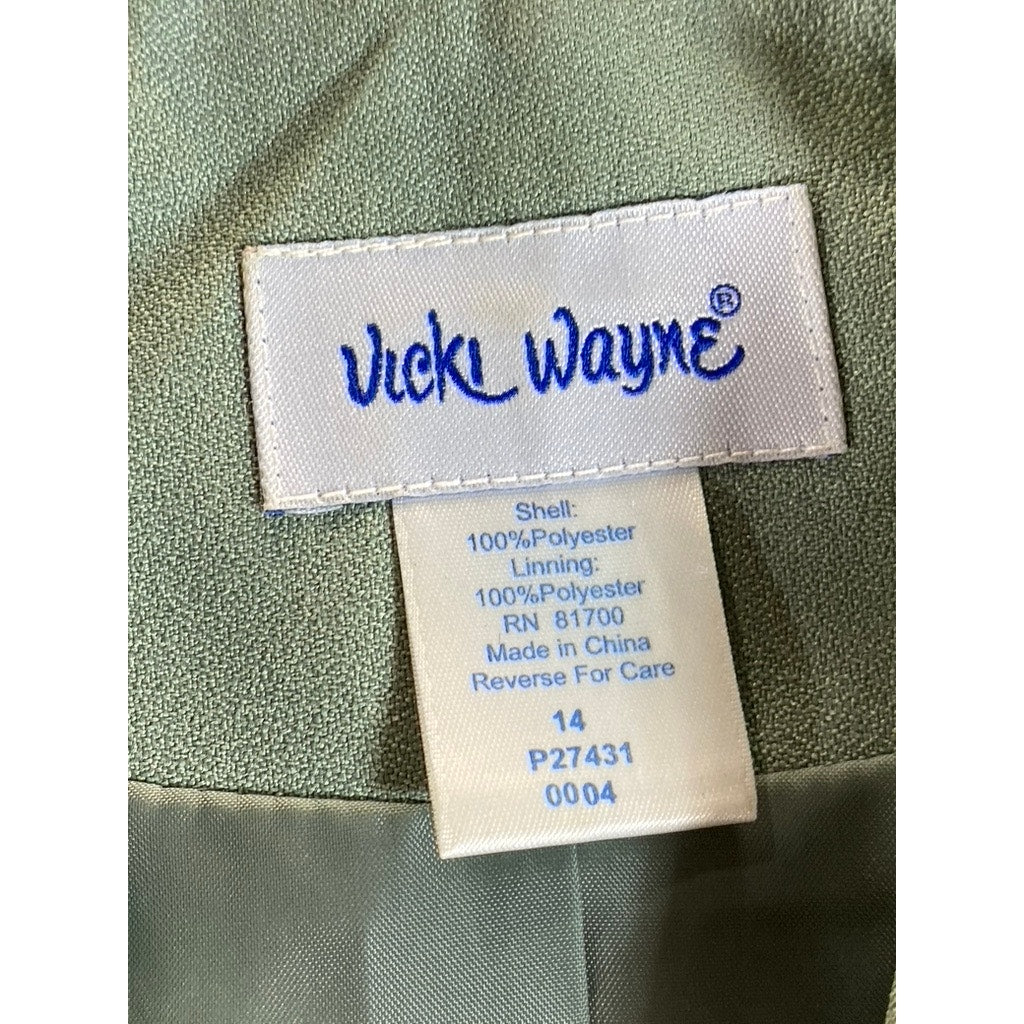 VICKI WAYNE Women's Green Vintage Three-Button Notch Lapel Blazer SZ 14