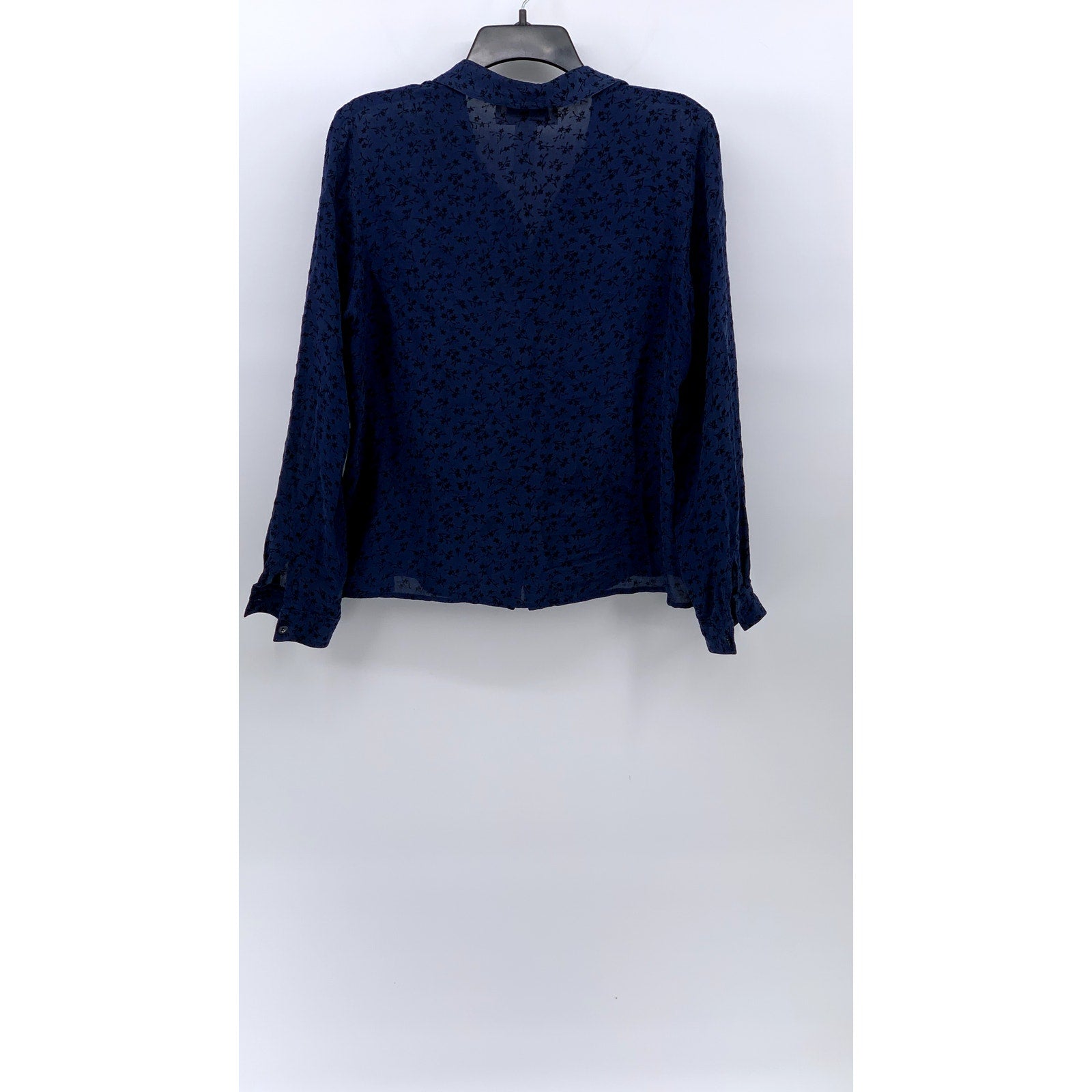 JONES NEW YORK Women's Blue Floral Sheer Button-Up  Long Sleeve Top SZ 14