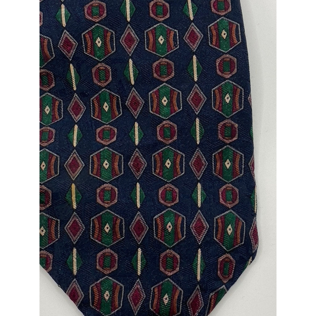 BILL BLASS Men's Vintage Navy Blue Printed Silk Tie SZ OS