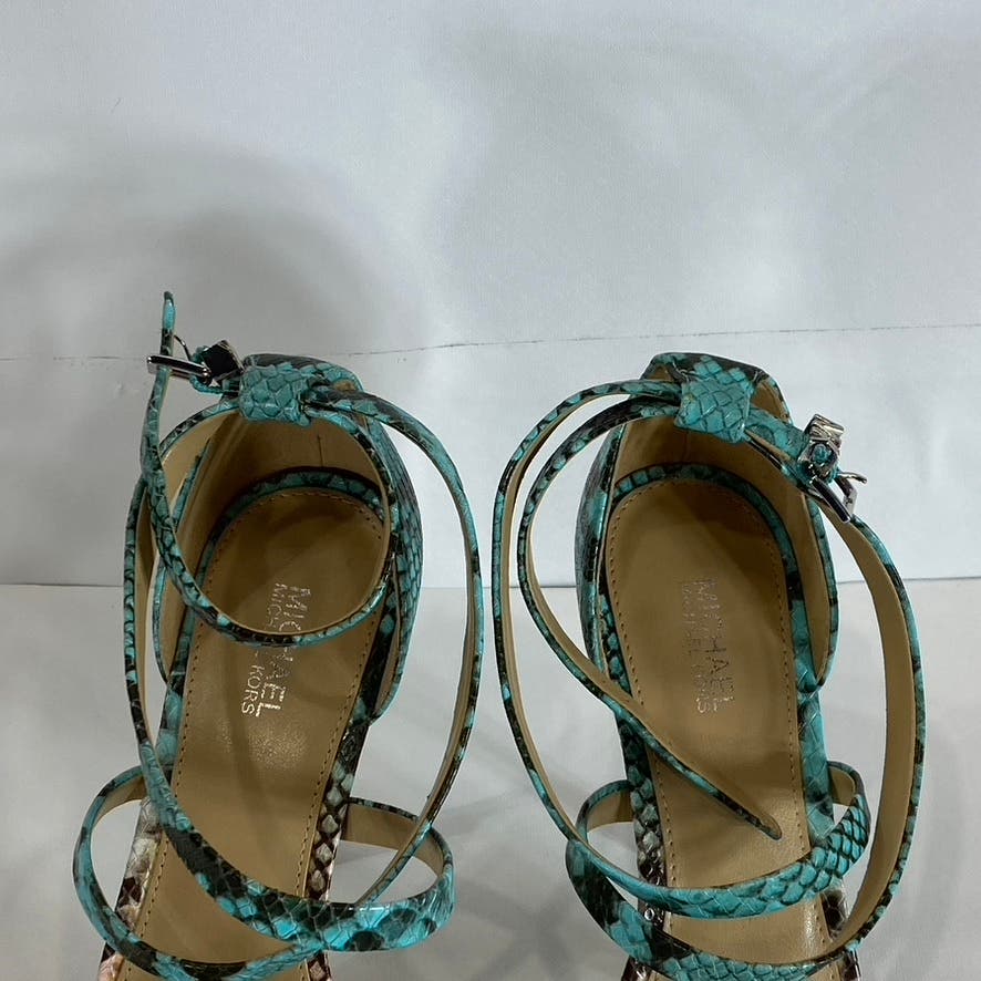 MICHAEL MICHAEL KORS Women's Teal/Tan Astrid Embellished Snake Sandals SZ 6.5