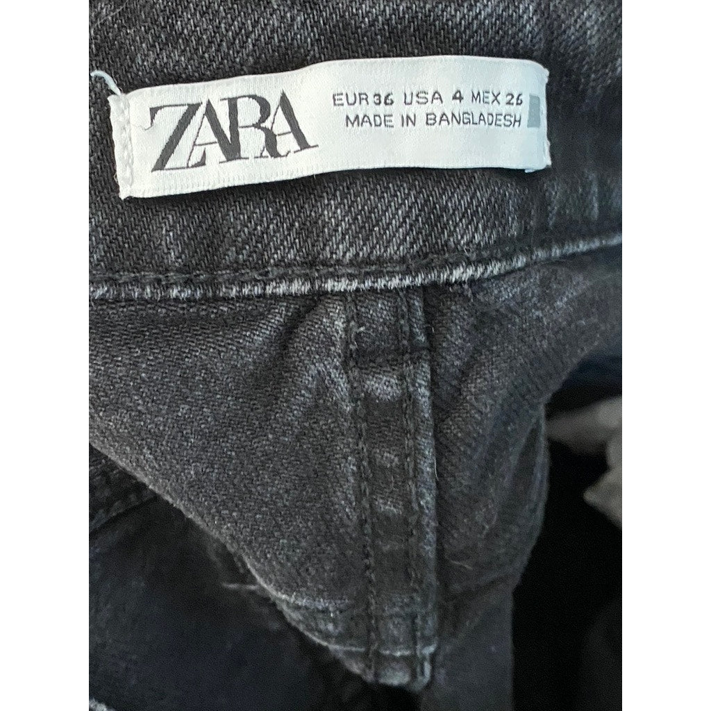 ZARA Women's Black Denim Regular-Fit Raw-Hem Cotton Shorts SZ 4