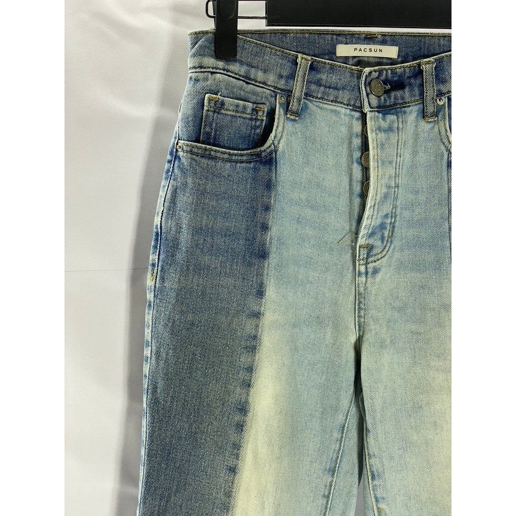 PACSUN Women's Blue Patchwork High-Rise Straight Denim Raw-Hem Jean SZ 24