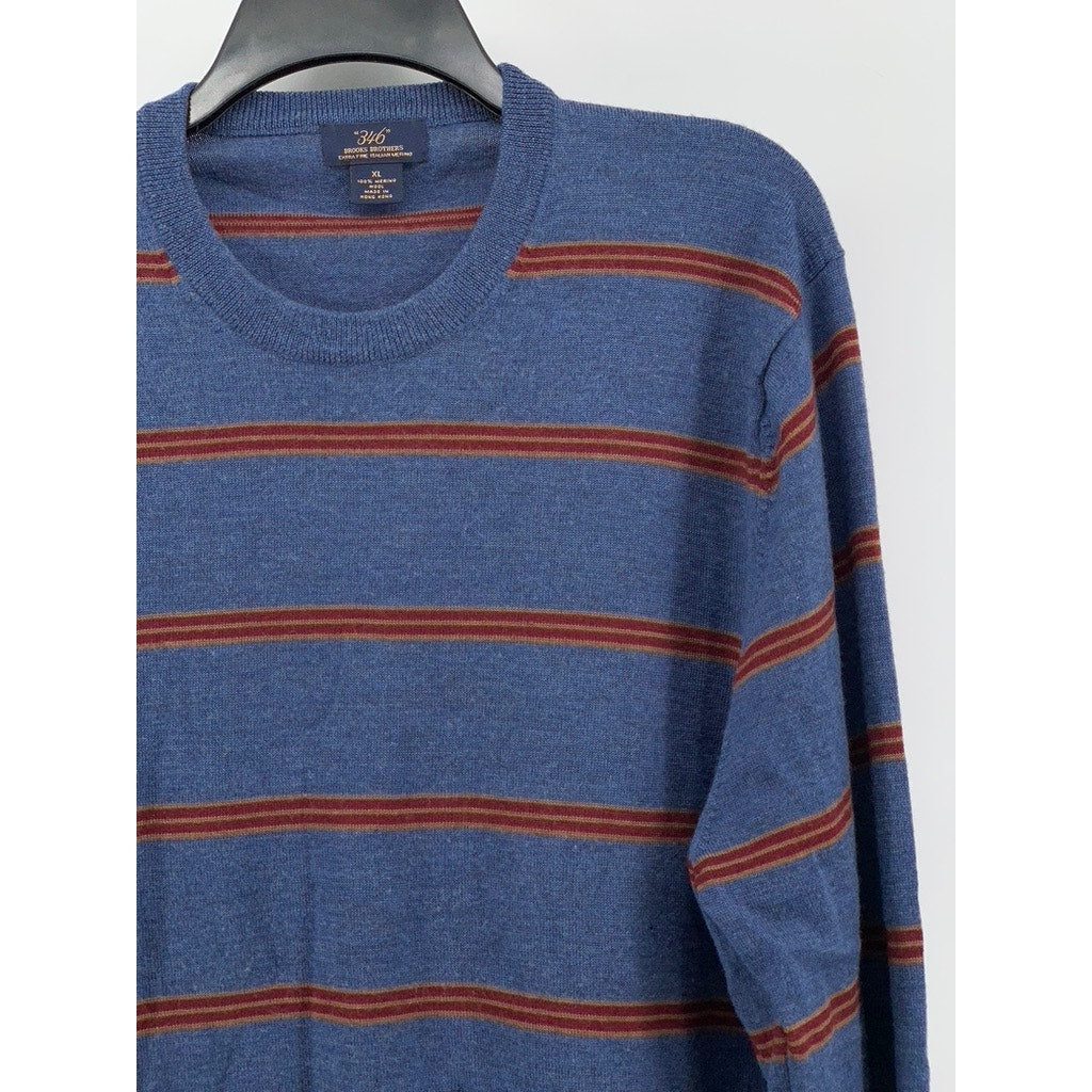 BROOKS BROTHERS 346 Men's Vintage Blue-Red Striped Merino Wool Sweater SZ XL